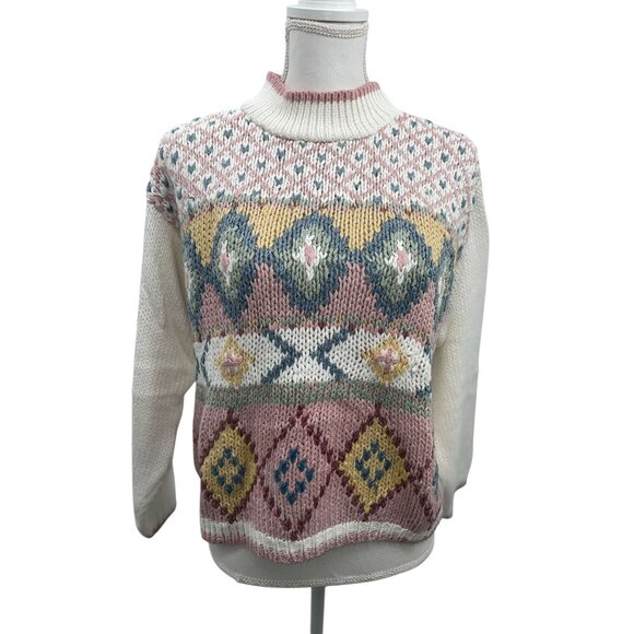 Vintage Ivy Club Sweater Women's M Geometric Mock Neck Grandmacore Used - Picture 13 of 15